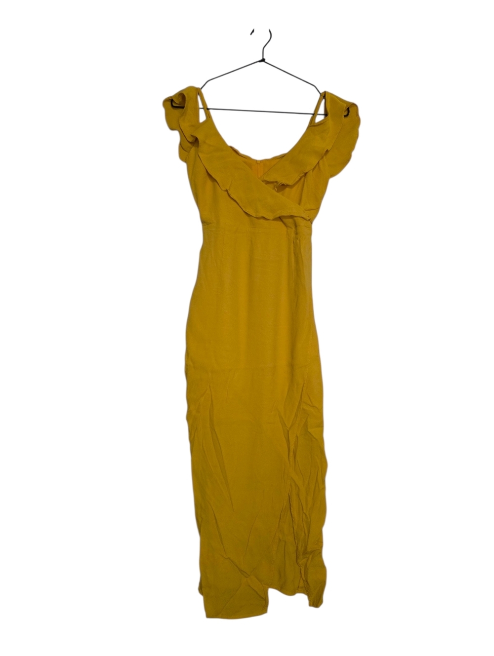 Bardot Mustard Yellow Midi Dress Ruffle Wrap Off Shoulder Size 6